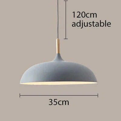Pendant Light 35Cm Diameter Matte Aluminum Lampshade 10Cm Iron Base Solid Wood Accessories 1.2 M