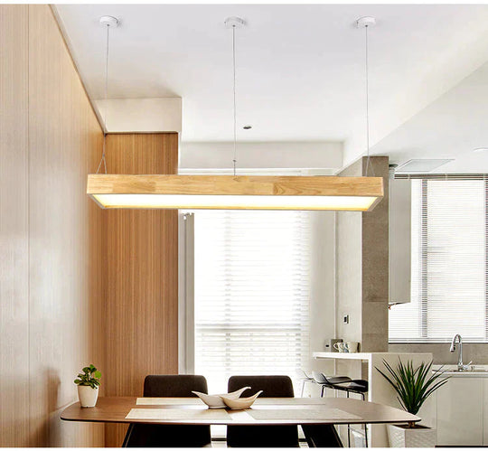 Pendant Lights Natural Wood Modern Rectangular Long Lamp Hotel Hall Shop Commercial Study Room Light