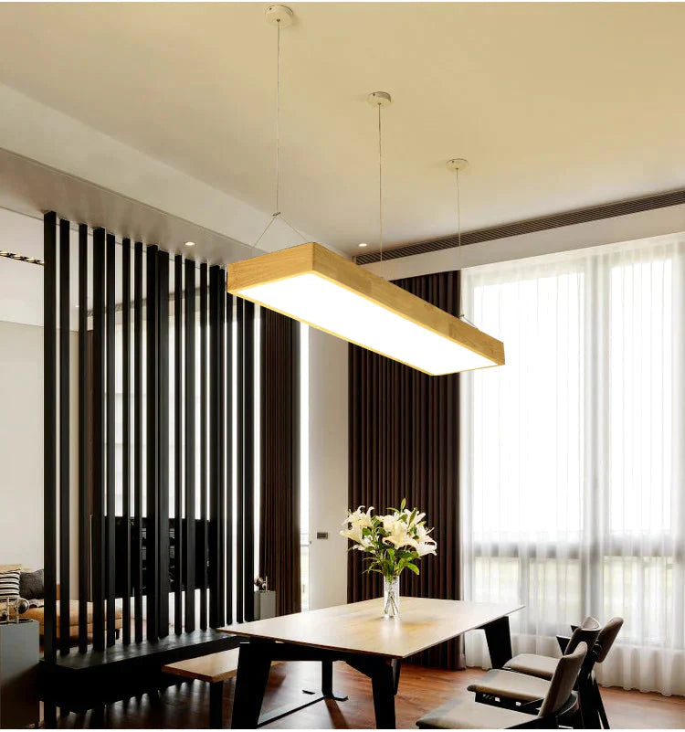 Pendant Lights Natural Wood Modern Rectangular Long Lamp Hotel Hall Shop Commercial Study Room Light