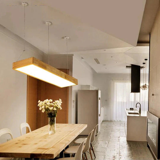 Pendant Lights Natural Wood Modern Rectangular Long Lamp Hotel Hall Shop Commercial Study Room Light