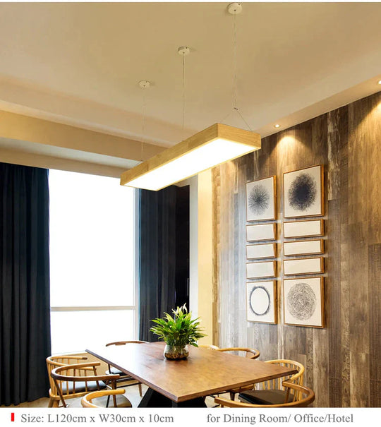 Pendant Lights Natural Wood Modern Rectangular Long Lamp Hotel Hall Shop Commercial Study Room Light