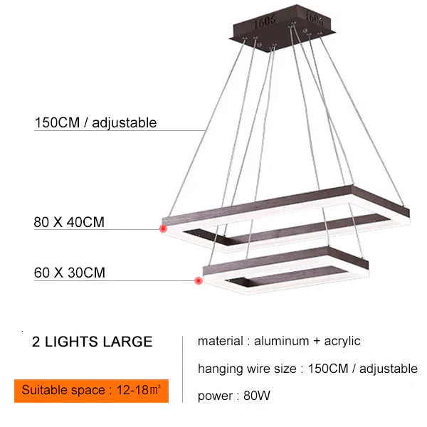 Square Hanging Lamp Modern Led Pendant Lights For Living Room With Remote Dimmable Home Bedroom