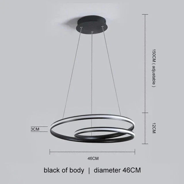 Black Round Modern Led Pendant Lights For Living Room Home Decor Suspension Hanging Lamp Fixtures