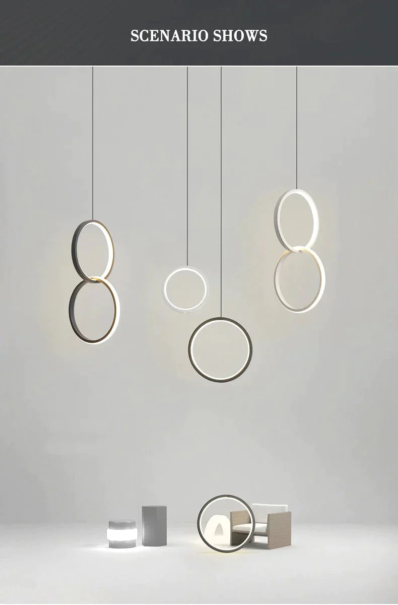 Ring Pendant Light Minimalist /Creative /Personality Bedroom Bedside Led Lights Long Line Hanging