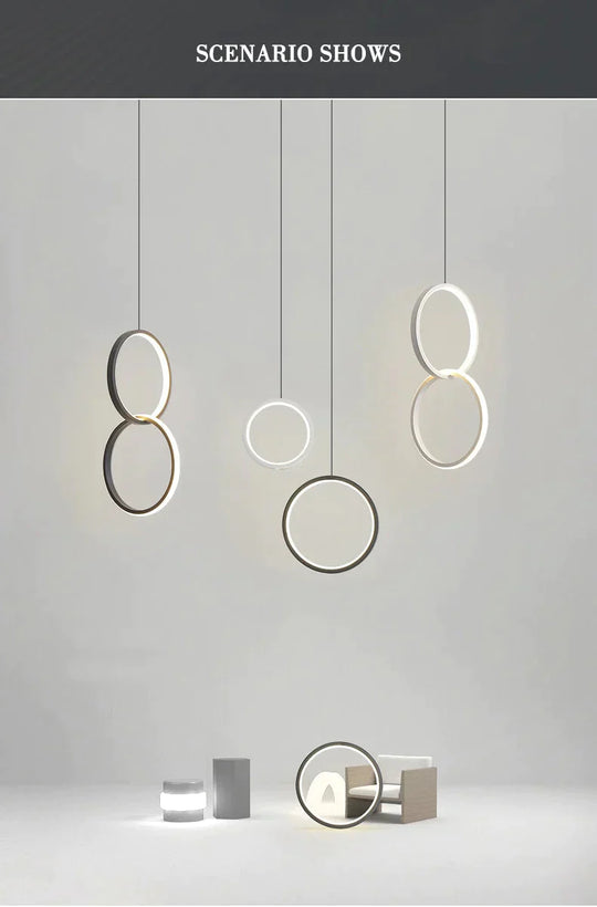 Ring Pendant Light Minimalist /Creative /Personality Bedroom Bedside Led Lights Long Line Hanging