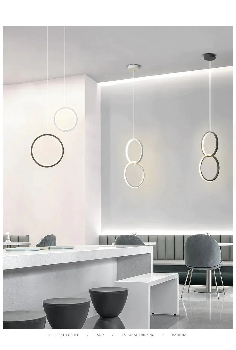 Ring Pendant Light Minimalist /Creative /Personality Bedroom Bedside Led Lights Long Line Hanging