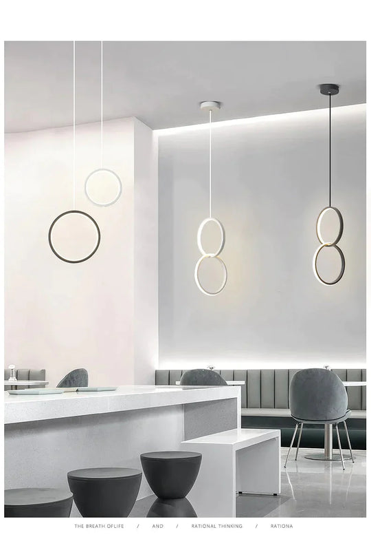Ring Pendant Light Minimalist /Creative /Personality Bedroom Bedside Led Lights Long Line Hanging
