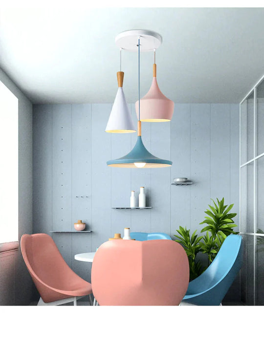 Nordic Creative Bar Loft Pendant Lights Cafe Restaurant Bedroom Multicolor Aluminum Lamp Shade Wood