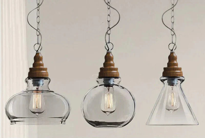 Creative Nordic Wood Single Head Hanging Lights E27 Led Pendant Lamp For Kitchen Living Room