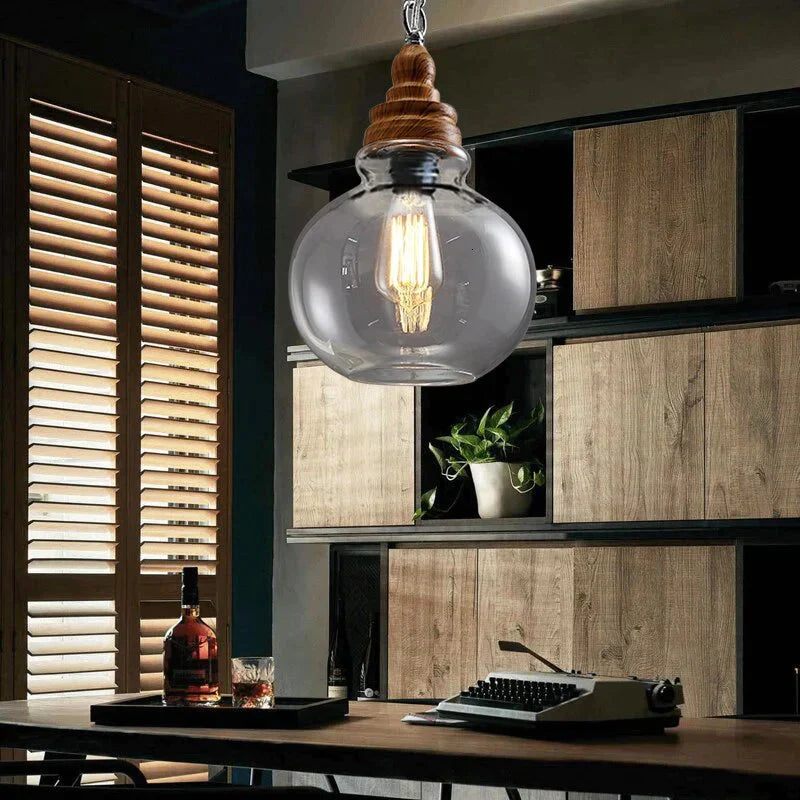 Creative Nordic Wood Single Head Hanging Lights E27 Led Pendant Lamp For Kitchen Living Room