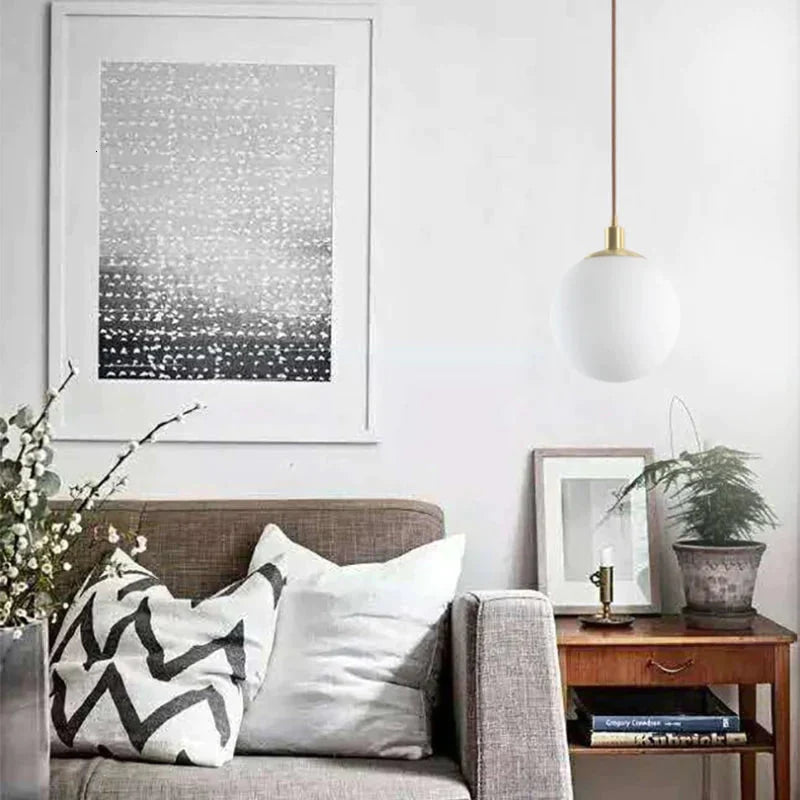Nordic Loft Brass Single - Head Glass Ball Pendant Lamps E27 Led Hanging Light For Kitchen Living