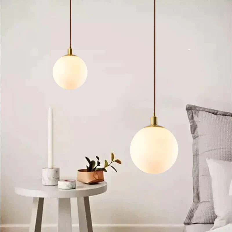 Nordic Loft Brass Single - Head Glass Ball Pendant Lamps E27 Led Hanging Light For Kitchen Living