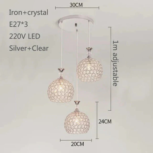 Modern Simplicity Style Indoor Decorations Pendant Lamp E27 Led Crystal Lights For Restaurant 3