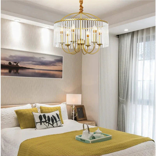 American Vintage Wrought Iron Pendant Lamp E14 Led Gold Lights For Living Room Bed Dining Study