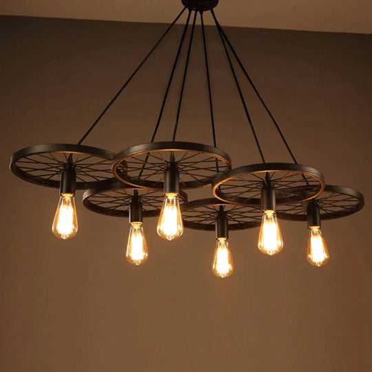 Retro Industrial Iron Wheel Vintage Black Pendant Lamp Classic Loft Lights E27 For Restaurant
