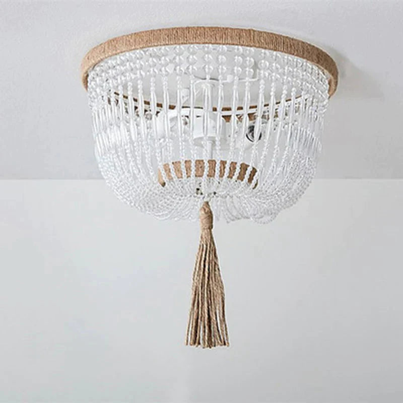 Modern Minimalist Round Wooden Beads E27 Led Pendant Lamp Children Bedroom Crystal Light Living