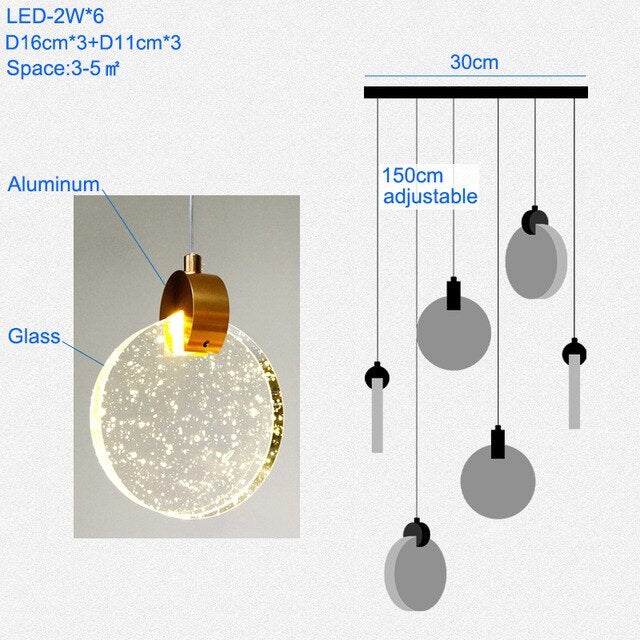 Modern Pendant Lamp For Stairwell Led Hanging Light Hall Lights Living Room Round Glass Restaurant