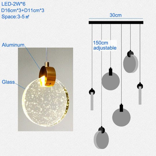 Modern Pendant Lamp For Stairwell Led Hanging Light Hall Lights Living Room Round Glass Restaurant