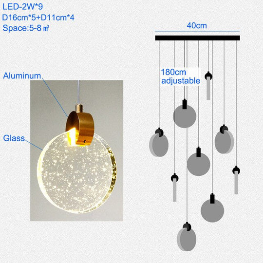 Modern Pendant Lamp For Stairwell Led Hanging Light Hall Lights Living Room Round Glass Restaurant