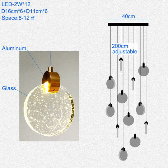 Modern Pendant Lamp For Stairwell Led Hanging Light Hall Lights Living Room Round Glass Restaurant