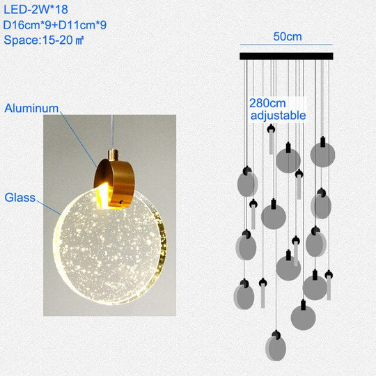 Modern Pendant Lamp For Stairwell Led Hanging Light Hall Lights Living Room Round Glass Restaurant