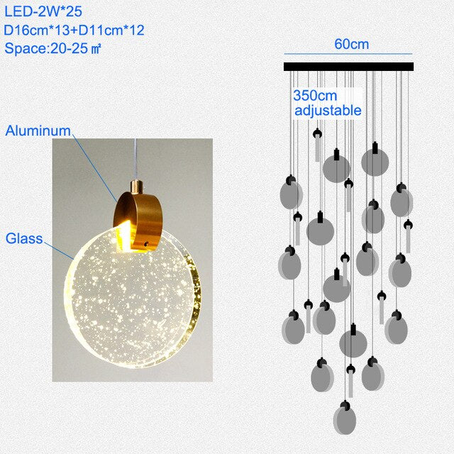 Modern Pendant Lamp For Stairwell Led Hanging Light Hall Lights Living Room Round Glass Restaurant