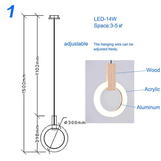 Ring Shaped Wooden Led Pendant Lights Bedroom Lamp Dining Room Indoor Home Decor Wood Hanging