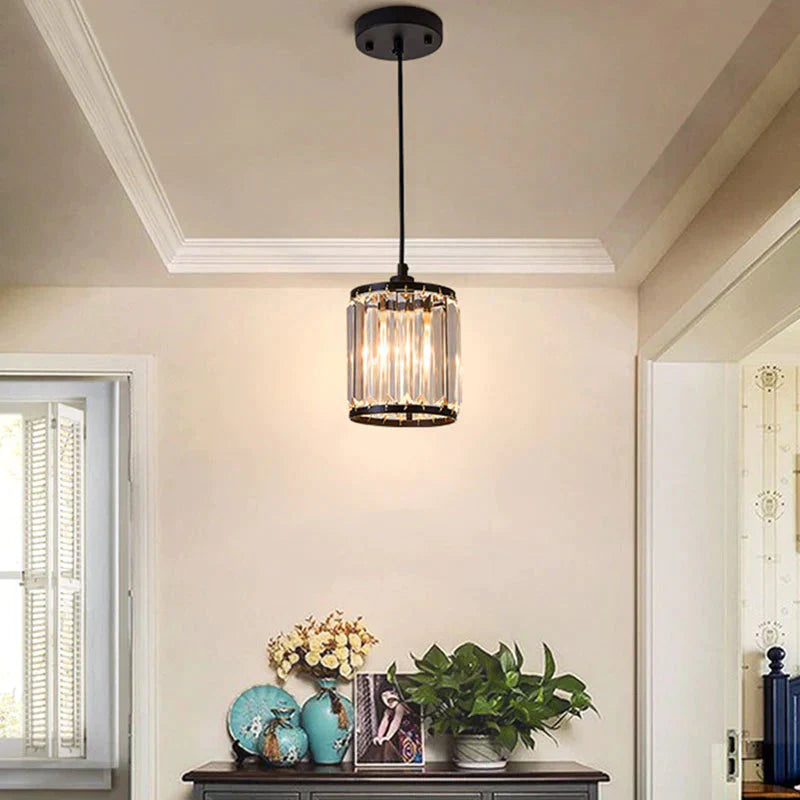 Crystal Pendant Light Dining Lighting Foyer Lamp Bedroom Loft Lights Black Frame Fixtures Makeup