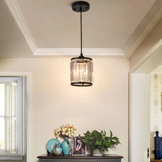 Crystal Pendant Light Dining Lighting Foyer Lamp Bedroom Loft Lights Black Frame Fixtures Makeup