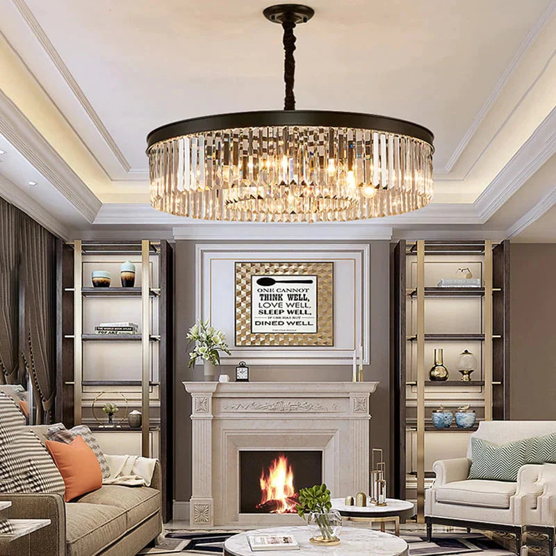 Modern Crystal Ceiling Lamp Living Light Bedroom Classic Round Lamps Black Base Led Fixtures Dining