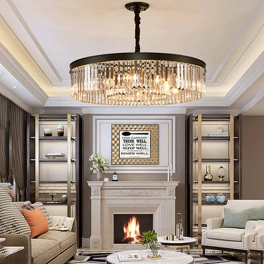 Modern Crystal Ceiling Lamp Living Light Bedroom Classic Round Lamps Black Base Led Fixtures Dining