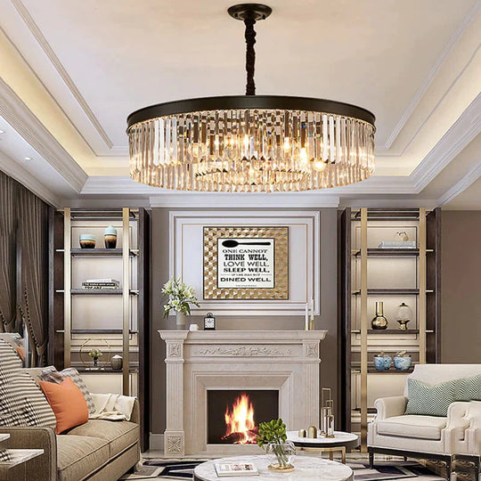 Modern Crystal Ceiling Lamp Living Light Bedroom Classic Round Lamps Black Base Led Fixtures Dining