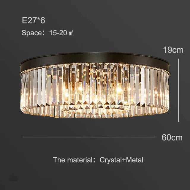 Modern Crystal Ceiling Lamp Living Light Bedroom Classic Round Lamps Black Base Led Fixtures Dining