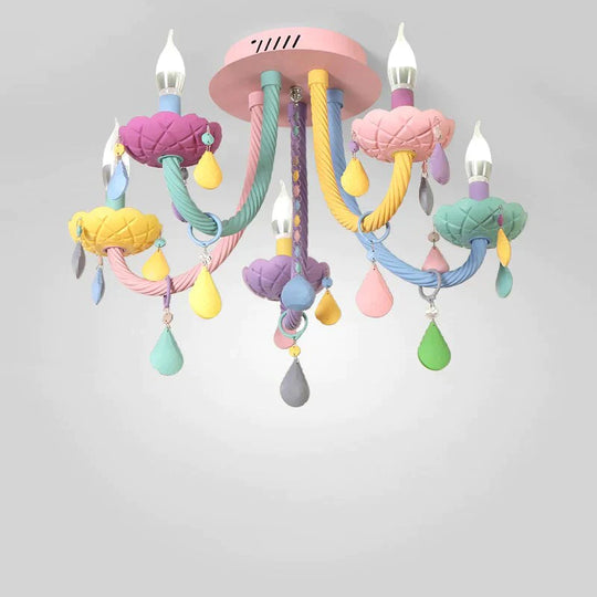 Chandelier Children’s Room Macaron Crystal Bedroom Lamp Boy And Girl Personality Lighting 5 Heads