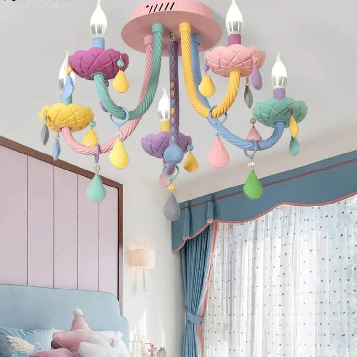 Chandelier Children’s Room Macaron Crystal Bedroom Lamp Boy And Girl Personality Lighting Pendant