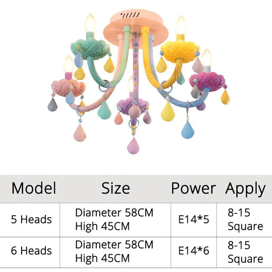 Chandelier Children’s Room Macaron Crystal Bedroom Lamp Boy And Girl Personality Lighting Pendant