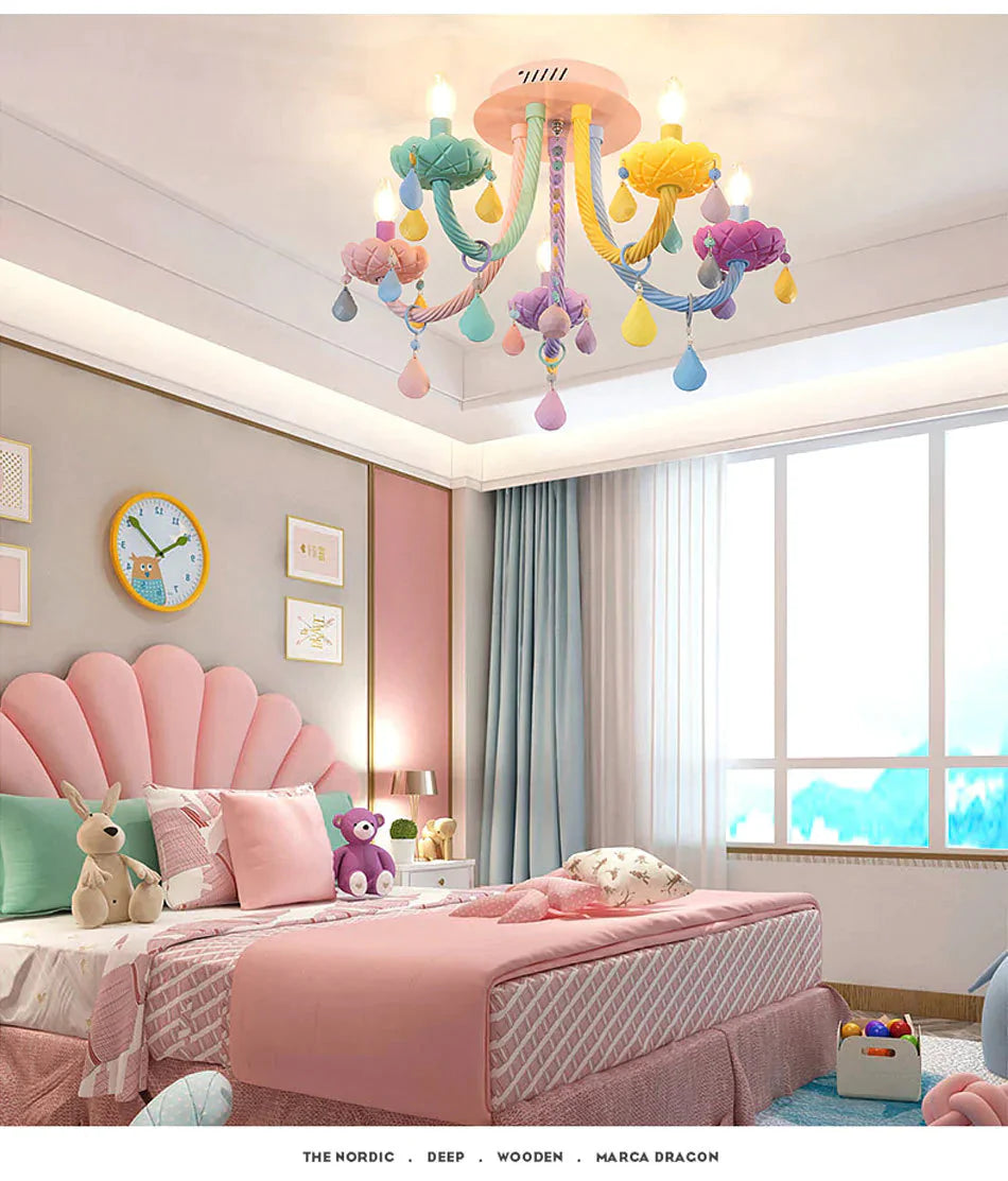 Chandelier Children’s Room Macaron Crystal Bedroom Lamp Boy And Girl Personality Lighting Pendant