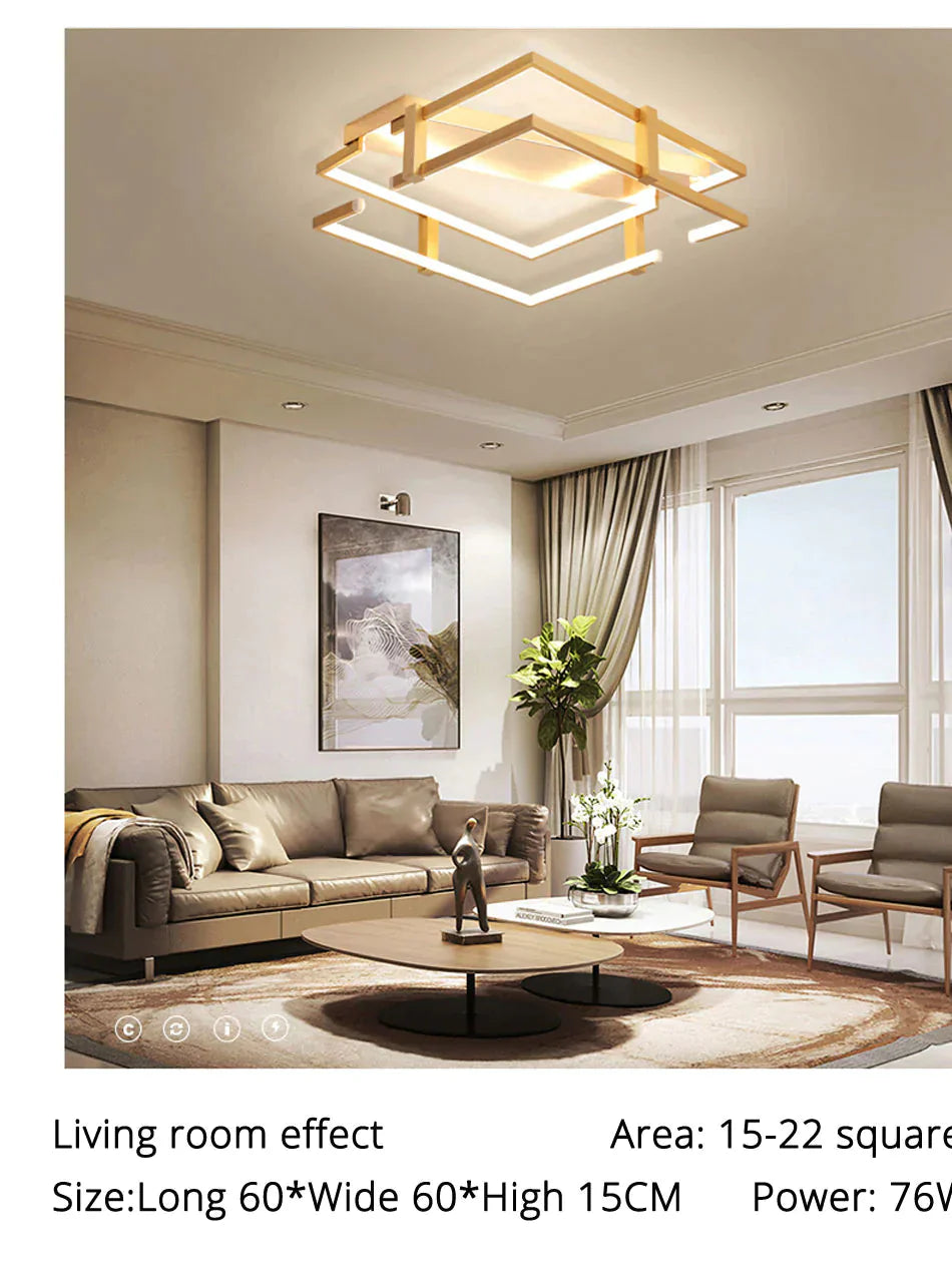 Ceiling Lights Gold Body Round/Square For Bedroom Living Room Remote Control Led Lamps