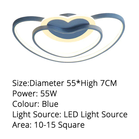 Led Ceiling Heart Lamp Simple Modern Bedroom Warm Creative Boys And Girls Children Room Lights Blue