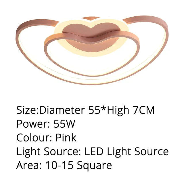 Led Ceiling Heart Lamp Simple Modern Bedroom Warm Creative Boys And Girls Children Room Lights Pink