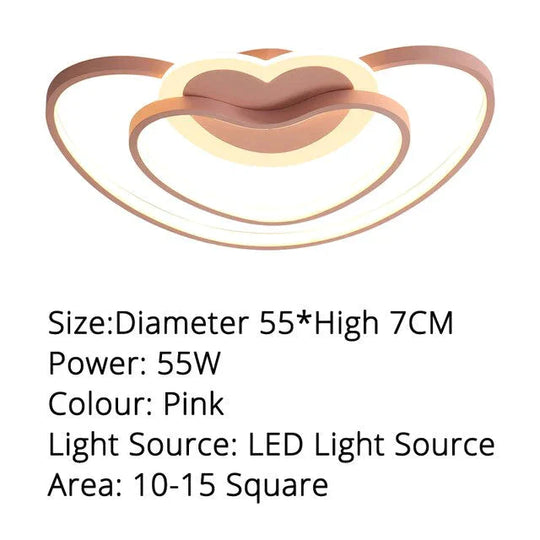 Led Ceiling Heart Lamp Simple Modern Bedroom Warm Creative Boys And Girls Children Room Lights Pink