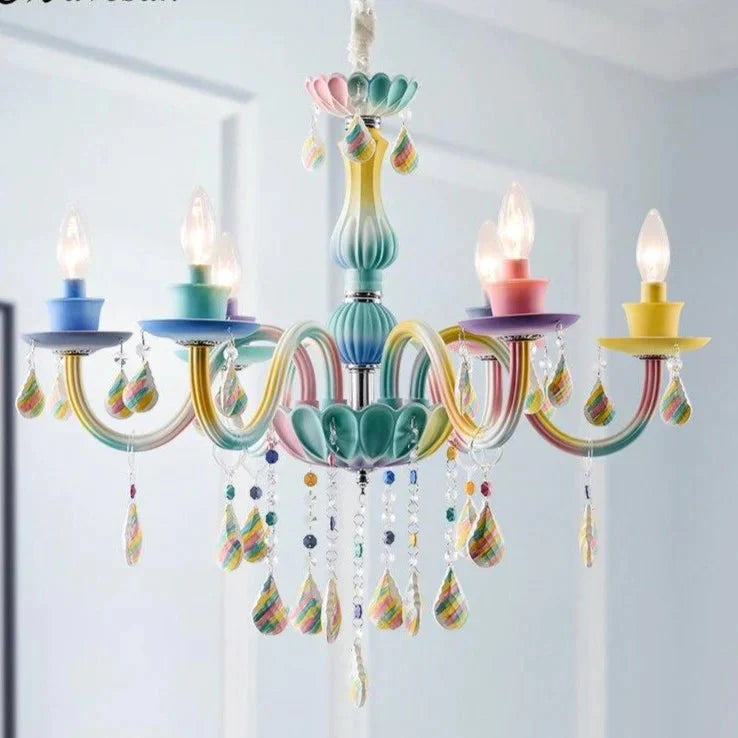 Macaron Chandelier Crystal Lamp Living Room Bedroom Dining Children’s Girl Princess Decoration
