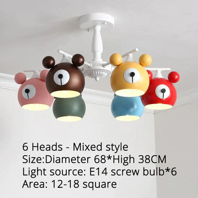 Chandeliers For Living Room Bear Lamp 3/5/6 Heads Home Lighting Decorative Lampshade Baby Child