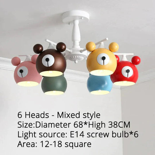 Chandeliers For Living Room Bear Lamp 3/5/6 Heads Home Lighting Decorative Lampshade Baby Child