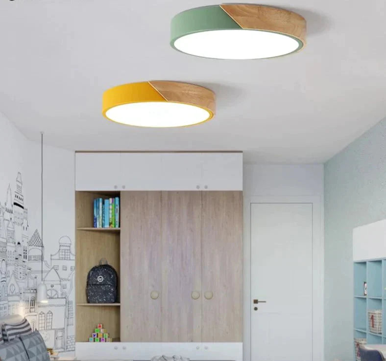 Modern Wooden Led Ceiling Lights For Living Room Bedroom Kitchen Luminaria Ultra - Thin 5Cm Hall