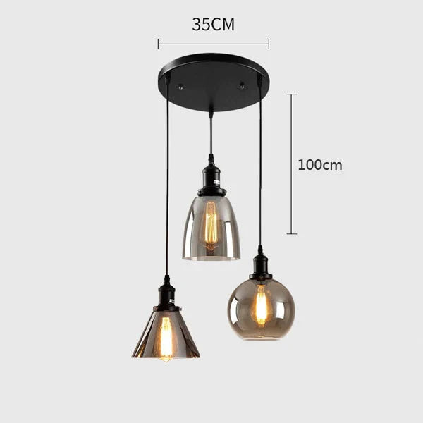 Vintage Industrial Pendant Light Retro Gray Glass Lamp For Bar Stair Dining Room E27 Edison