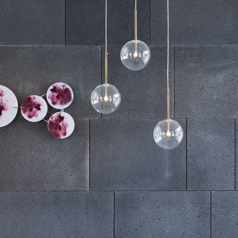 Clear Glass Ball Kitchen Modern Pendant Light Chandeliers Loft Bedside Dining Room Hanging Ceiling