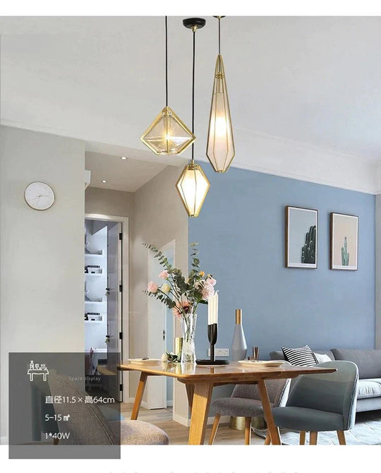 Post Modern Glass Pendant Light Hanging Nordic Living Room Walk In Closet Gold Lamp Suspension