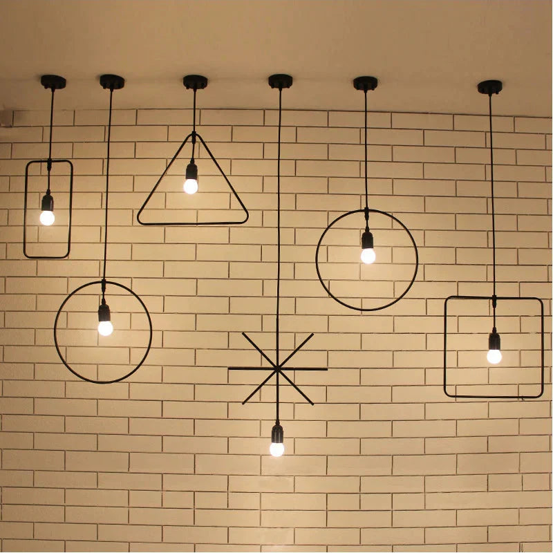 Simple Industrial Metal Structure Lamp Pendant Light For Dining Study Kitchen Island Living Room