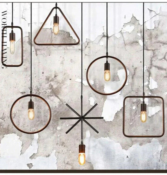 Simple Industrial Metal Structure Lamp Pendant Light For Dining Study Kitchen Island Living Room